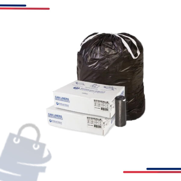 DT32GALK All-Pro Industrial Draw-Tape Liner, 32, 55 Gal, Black, Qty: 25/Roll in Capacity 55 gallan and Mil 1.0