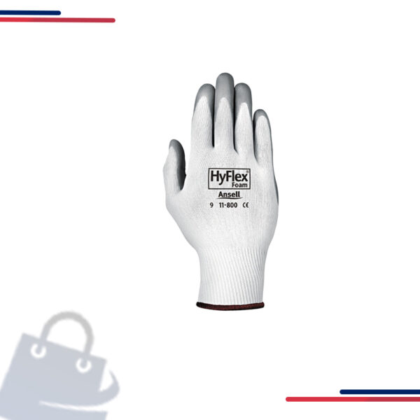 11-800-10 Ansell Hyflex Light Duty Gloves,Multi-Purpose, Knitwrist & Palm Coated,Gray