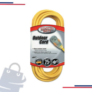 02589 Coleman Lighted End Extension Cord,12/3 SJTW,L 100, 50, 25',Amps 15,Voltage 125V,Yellow in Length 25’