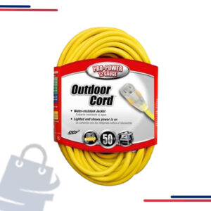 02589 Coleman Lighted End Extension Cord,12/3 SJTW,L 100, 50, 25',Amps 15,Voltage 125V,Yellow in Length 50’