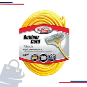 02589 Coleman Lighted End Extension Cord,12/3 SJTW,L 100, 50, 25',Amps 15,Voltage 125V,Yellow in Length 100’