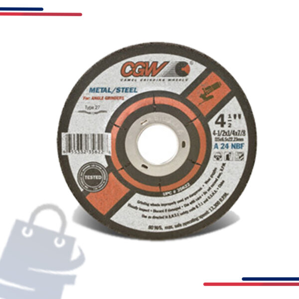 35622 CGW T27 Depressed Center Wheel Grinding, 4-1/2 X 1/4 X 7/8 A24-N-BF Steel Fast Cut, 25 Per Box in RPM 13,300 and Size 4-1/2" x 1/4" x 7/8"