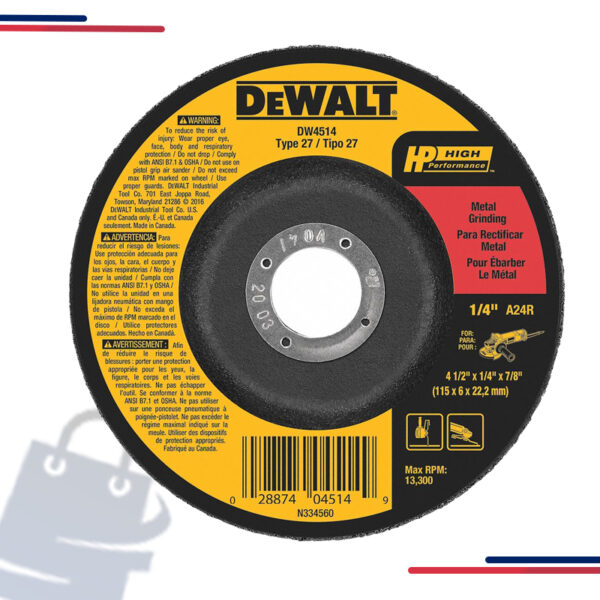 DW4523 DeWalt Grinding Wheel,4-1/2″X1/4″X5/8″-11 GP Mtl Grind Whl