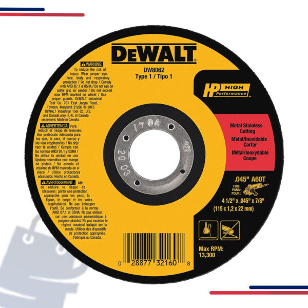 DW8062Z DeWalt Metal Cut Off Wheel, Type in RPM 10,100 and Size 6" x .045 x 7/8
