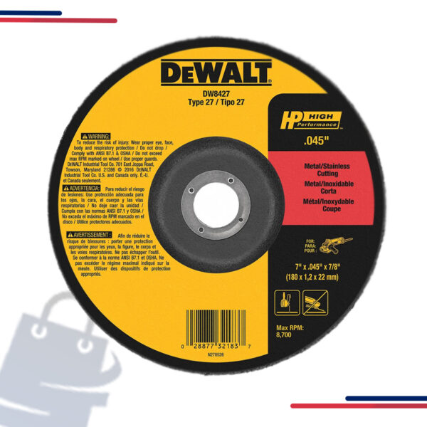 DW8424H DeWalt Bonded Abrasive,4-1/2"X.045"X5/8"-11 HP CUTOFF WHEEL in RPM 13,300 and Size 4-1/2” x .045 x7/8