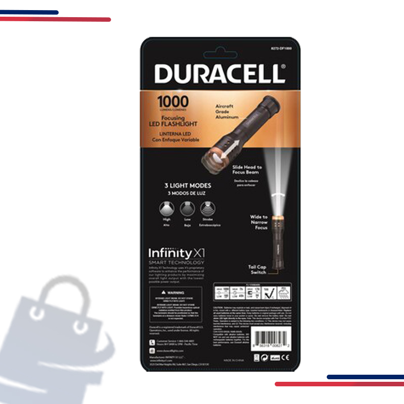 8272-DF1000 Duracell Aluminum Focusing LED Flashlight, 1000 in Lumens 2500 and Batteries Incl. Yes/9-AA