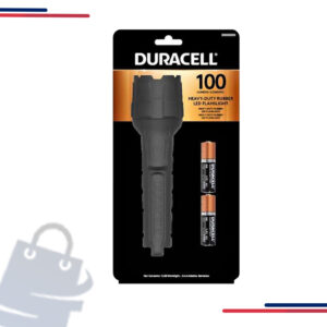 Duracell 8753-DF100 Rubber LED Flashlight, Lumens, 2 Modes, 2-AA in Lumens 100 and Batteries Incl. Yes/2-AA