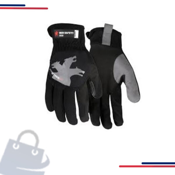 950L MCR Safety Mechanics Gloves, Synthetic, Black, Slip-On - Open Cuff" in Color Red and Size X-Large