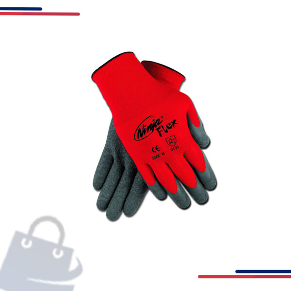 N9680L MCR Safety Ninja Gloves, Nylon, Red/Gray, Knit Wrist Cuff in Size Medium