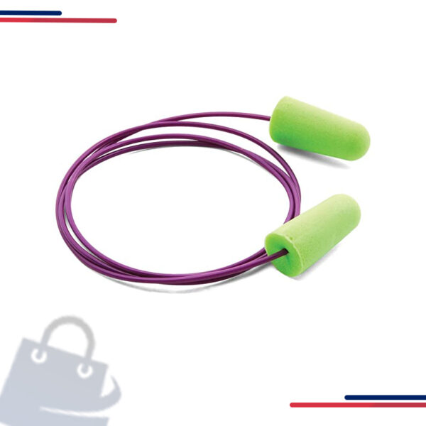 6900 Moldex Pura-Fit Earplug, One Size, Disposable, Tapered, Bright Green Plug, Green Cord